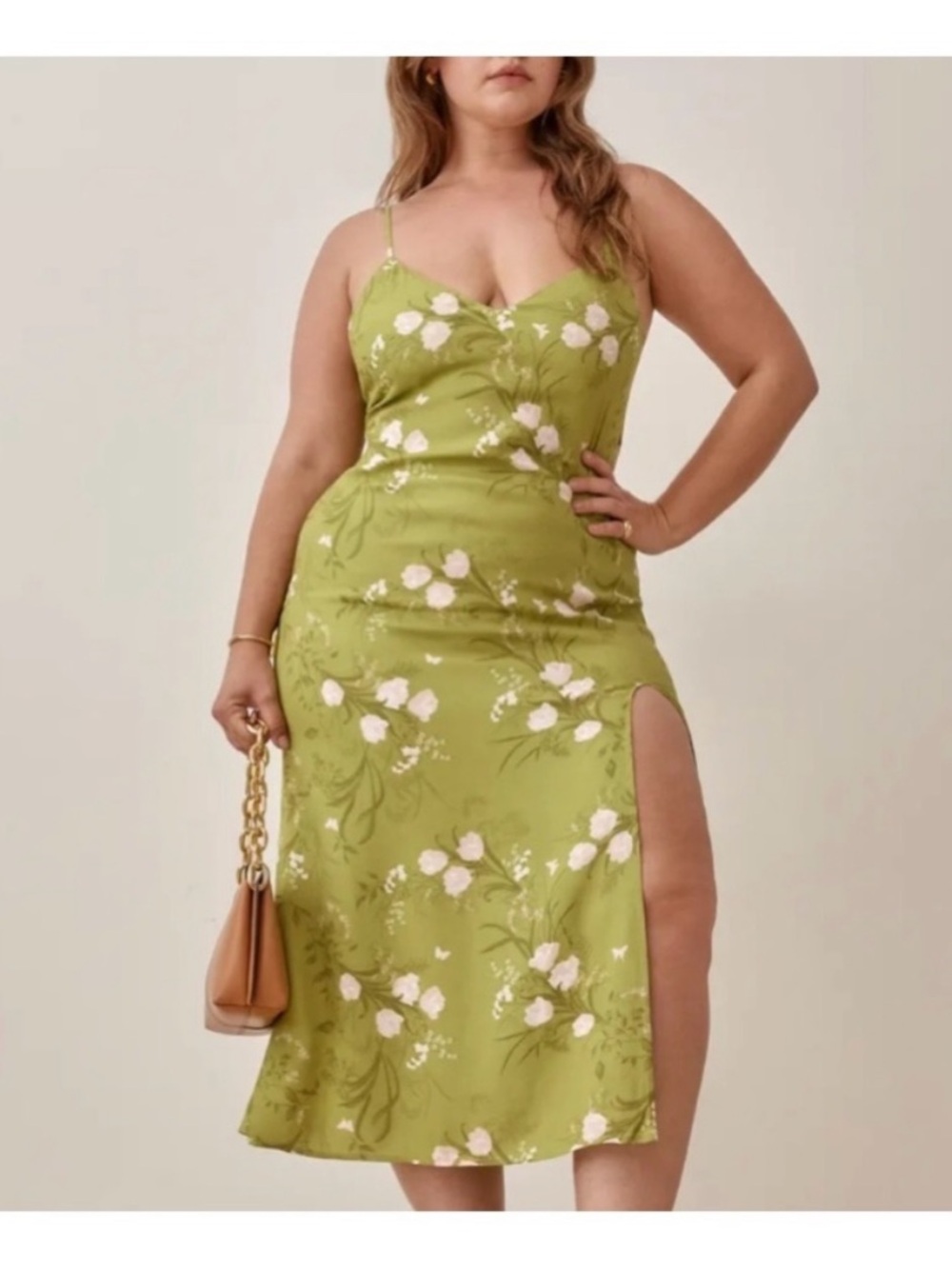 Reformation Green Crimini Floral Midi Slip Dress